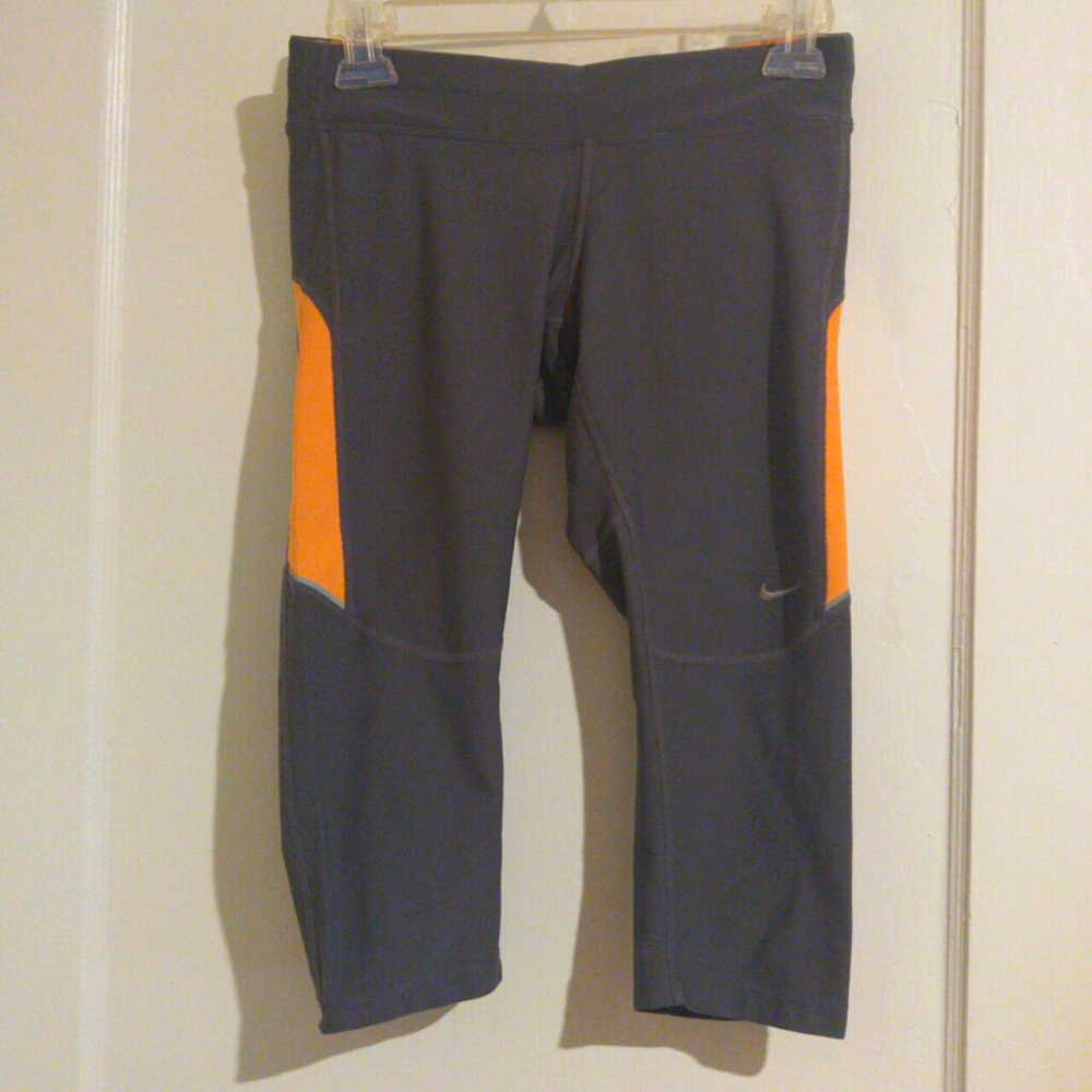 Nike Running gray and light orange capri workout pants size small